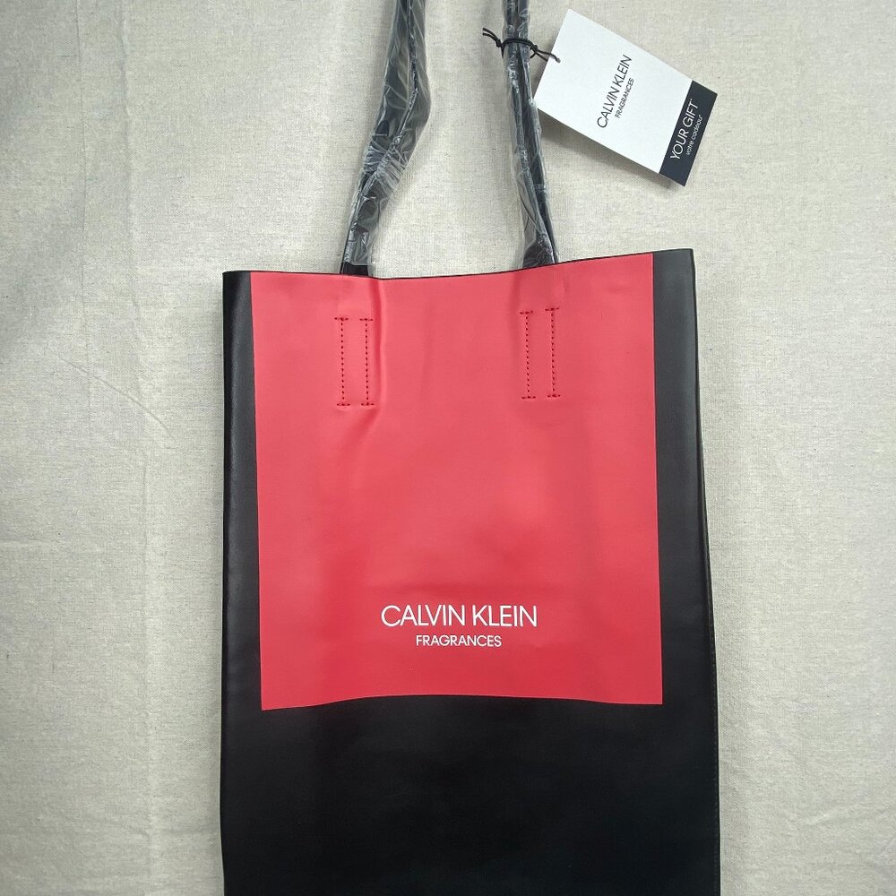 Calvin Klein Fragrances Red Black Faux Leather Tote Bag Purse Gift NEW NWT